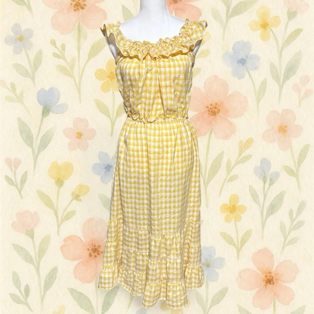 Max Studio Yellow Checkered Midi Dress - Picture 1 of 8